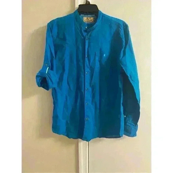 MELTIN SPORTING Co. Women’s Turquoise Button Down Linen/Cotton Top, Medium - Picture 1 of 6